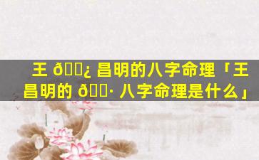王 🌿 昌明的八字命理「王昌明的 🌷 八字命理是什么」